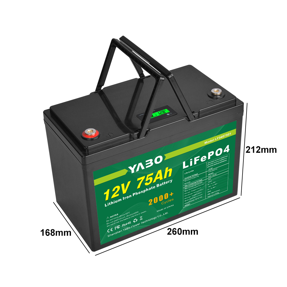 YABO 12V 75Ah LiFePO4 Batterij met Overladingsbescherming voor Huisopslag